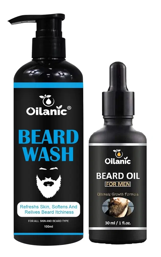 Oil for Menanic Beard Wash, 100 ml & Beard Growth Oil for Men, 30 ml, Set of 2