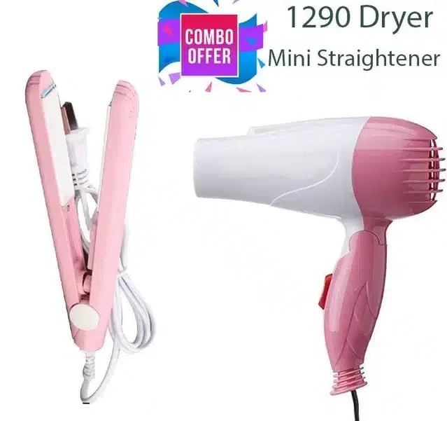 Mini Hair Straightener & Dryer Combo, Set of 2, Multicolor, 100 W