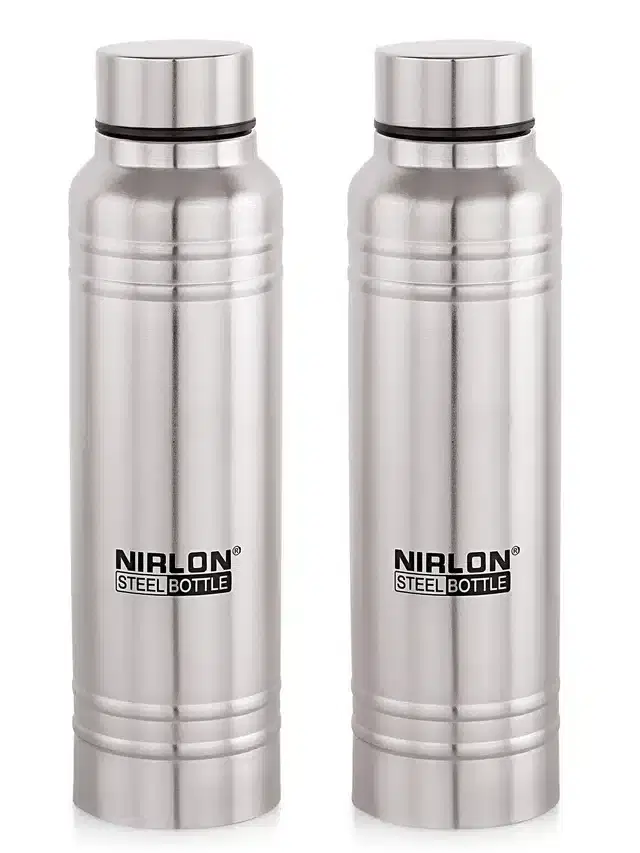 Stainless Steel Insulated Single Wall Water Bottle, Pack of 2, Silver, 1000 ml