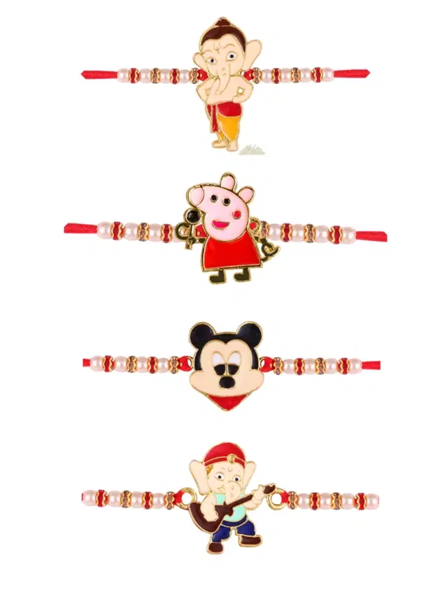 Designer Cartoon Characters Rakhi for Kids, Multicolor, Pack of 4