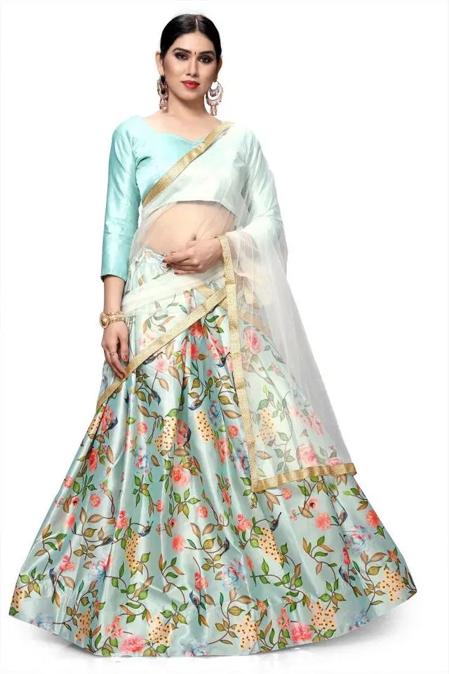 Purimaa Art Silk Semi Stitched Lehenga Choli With Dupatta (Rama) (P50)