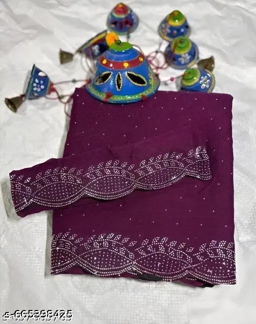 Poly Georgette Solid Saree For Women, Purple