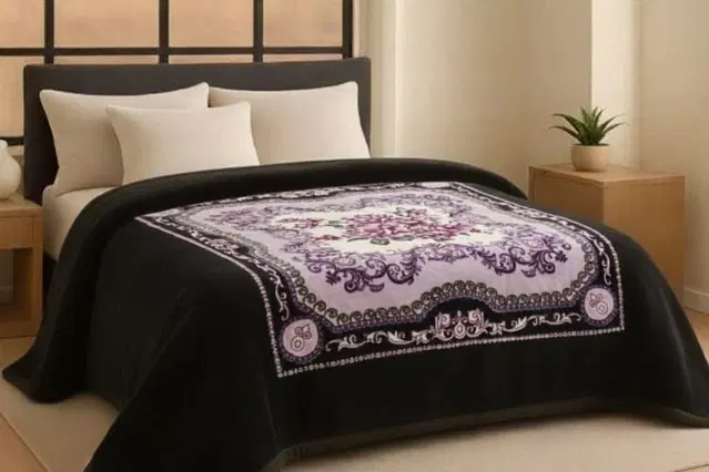 Wool Printed Blanket, Black (90x80 inch)