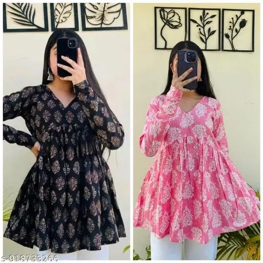 Kurti for Girls, Pack of 2 (Pink, XS)