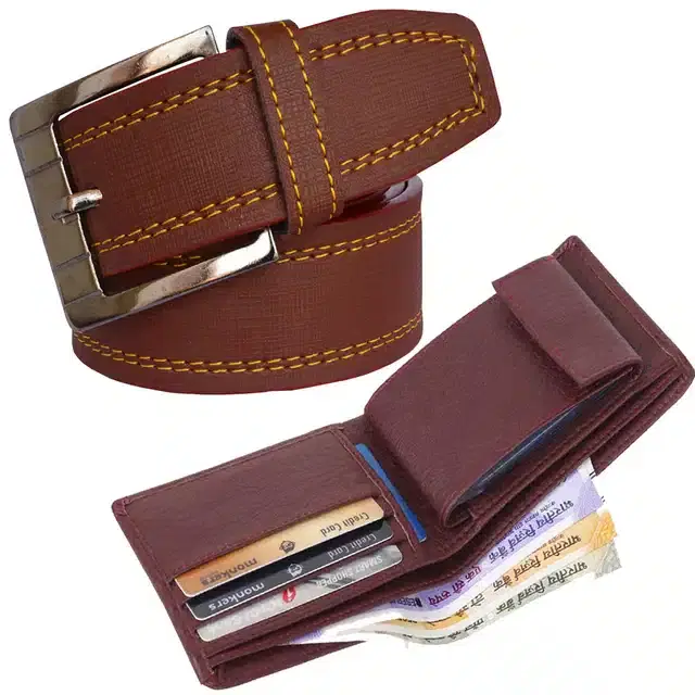 Synthetic Wallet with Formal Belt for Men, Pack of 2 (Multicolor)