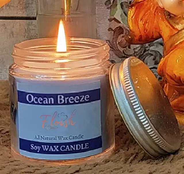 Floish Decor Premium Ocean Breeze Scented Aluminium Lid Jar Candle