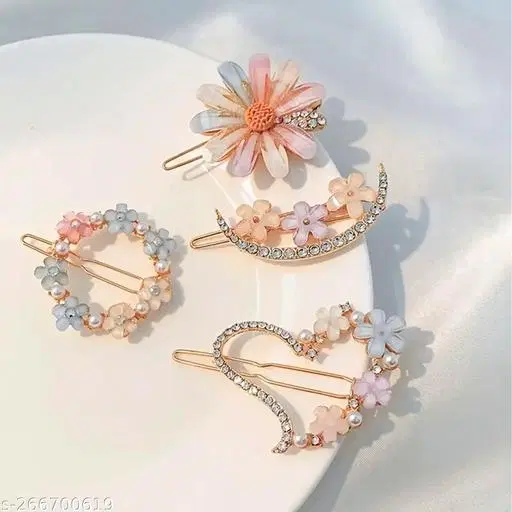 Sparkly Hair Clips for Women (Pearl Gold, Pack of 4)