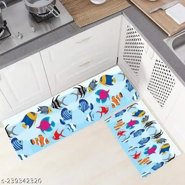 Anti Slip Kitchen Mat, Multicolor, Pack of 2