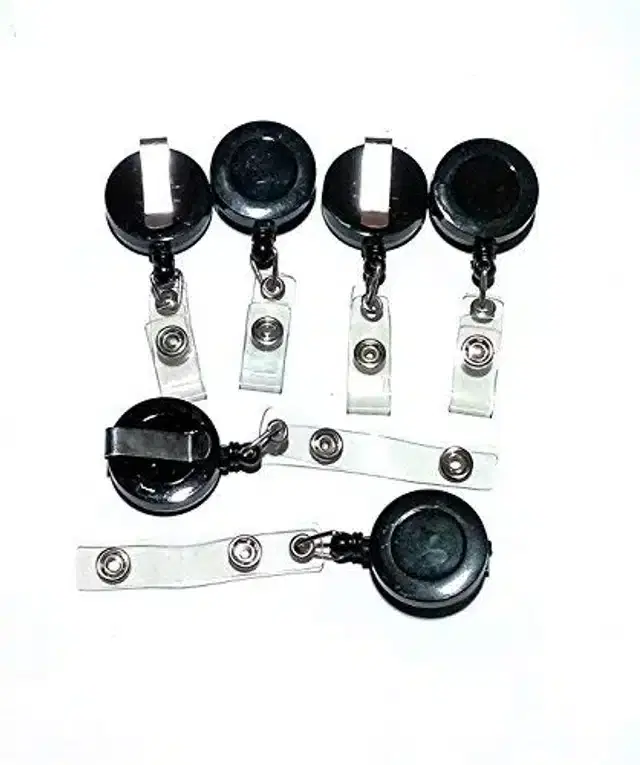 Metal Pully ID Card Holder (Black, Pack of 6)
