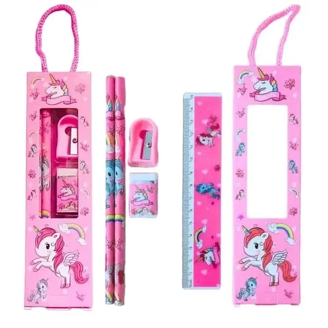5in1 Unicorn Theme School Stationery Set for Kids Girl, Pack of 1