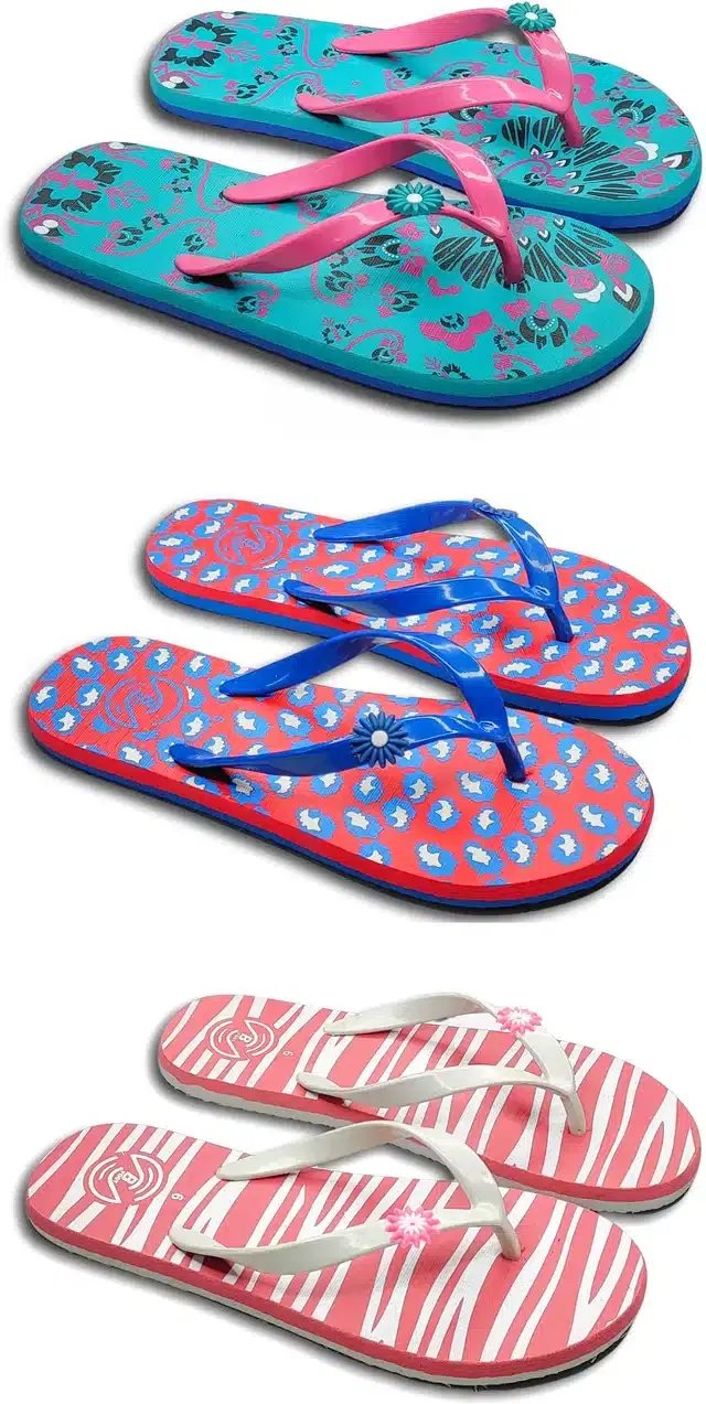 Flip Flops for Women, Pack of 3 (Multicolor, 5)