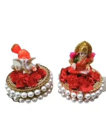 Metal Decoretive Pooja Thali, Multicolour Pack of 2