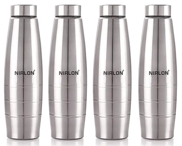 Nirlon Stainless Steel Water Bottles, Silver, 1000 ml, Pack of 4
