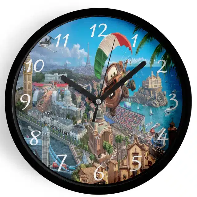 Analog Cars Wall Clock for Home, Black, 7 Inches