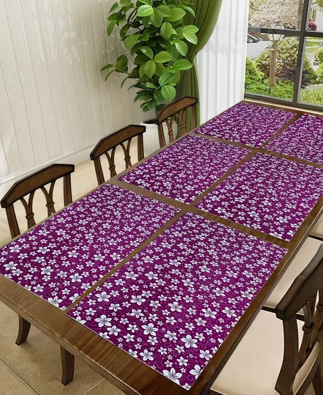 PVC Printed Dining Table Placemats, Multicolor, 30x45 cm, Pack of 6