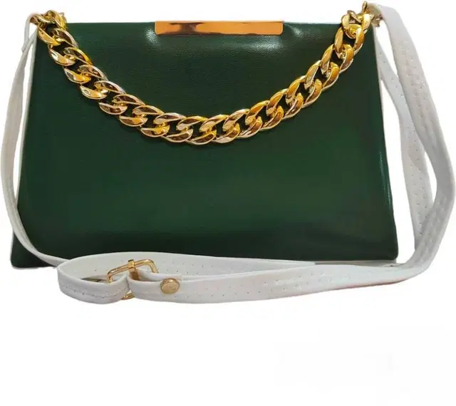 Heavy Golden Chain Solid Color Women Small Sling Bag, Green