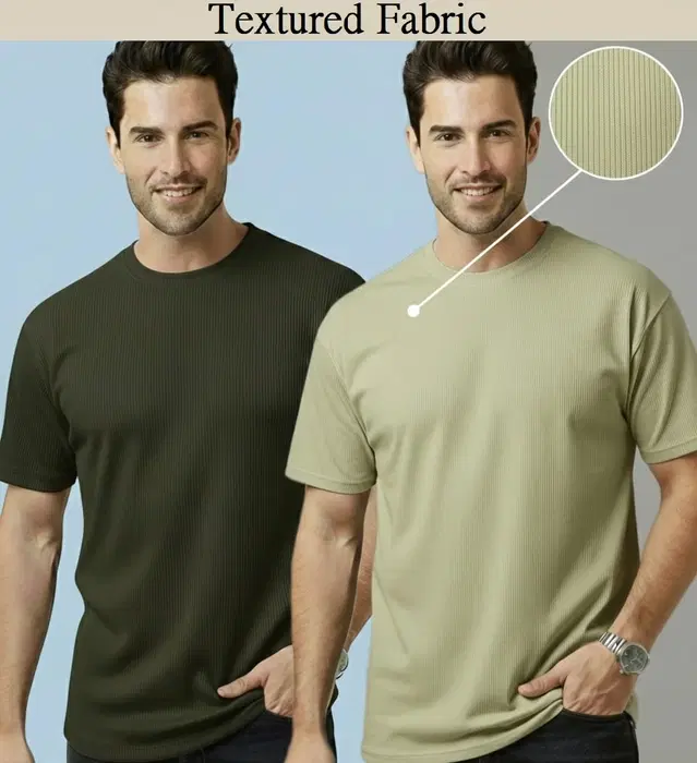Polyester Round Neck T-shirt for Men, Multicolour, Pack of 2 (L)