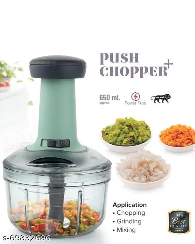 Plastic Hand Press Food Chopper, Sea Green, 650 ml