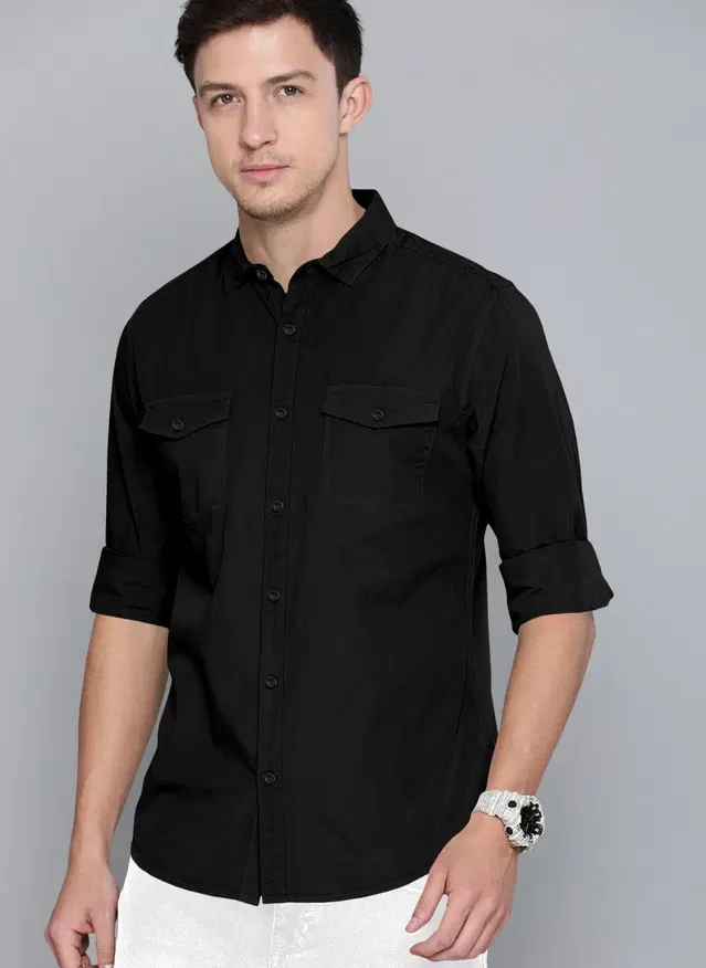 Full Sleeves Solid Shirt for Men (Black, M)