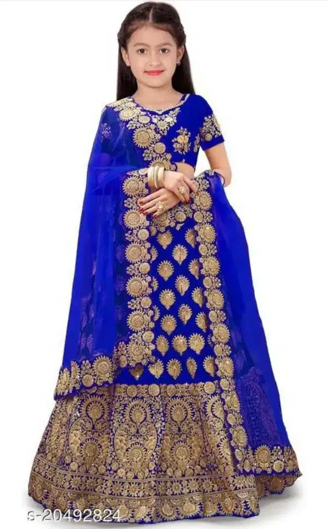Net Embroidered Lehenga Choli for Girls (Blue, 4-5 Years)