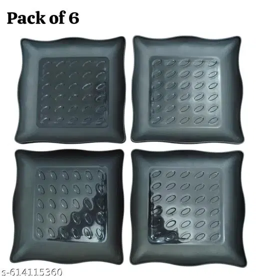 Plastic Plates for Kitchen, Black, Pack of 6