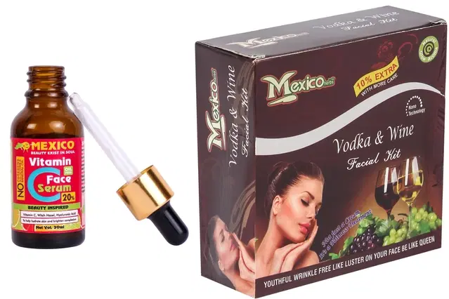 Maxico Herbs Vodka & Wine Facial Kit with Vitamin C Serum (30 ml), Pack of 2