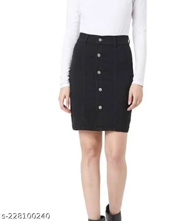 Cotton Blend Skirt for Women (Black, 28)