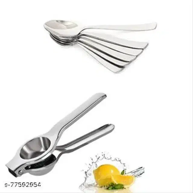 6 Pcs Spoons & Squeezer, Silver, Set of 2