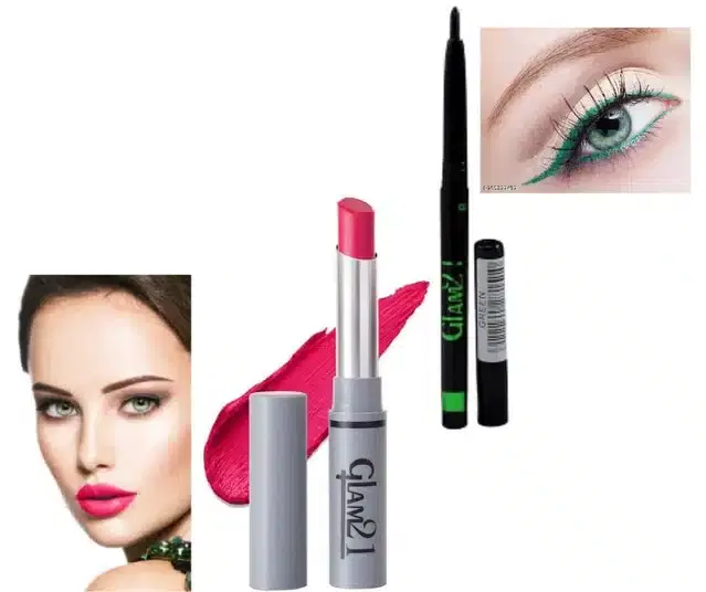 Glam21 Long Lasting Non Transfer Lipstick with Kajal, Magenta & Blue, Set of 2
