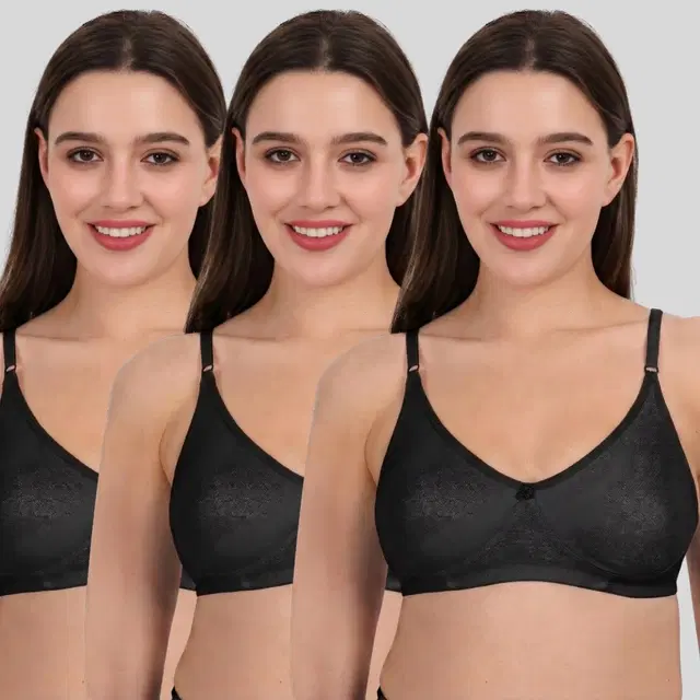 Cotton Bra for Women, Multicolour, Pack of 3 (28B)