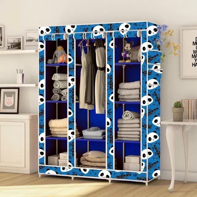 Plastic Printed Collapsible Wardrobe, Blue