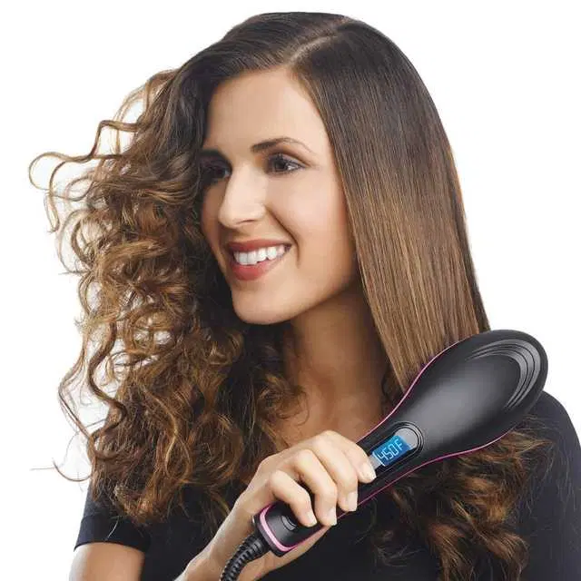 Shopeleven 3 In 1 Ceramic Fast Simple Straightener Hair Brush, Pack Of 1, Black, KT-11