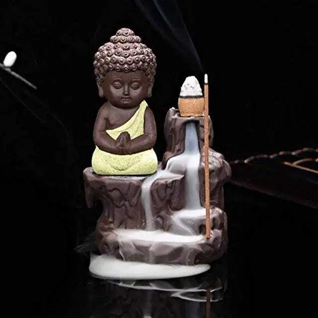Buddha Figurine Cone Incense Holder, Yellow, Hv-05