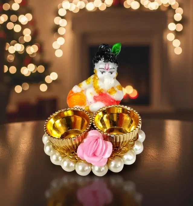 Metal Decoretive Pooja Thali, Multicolour Pack of 1