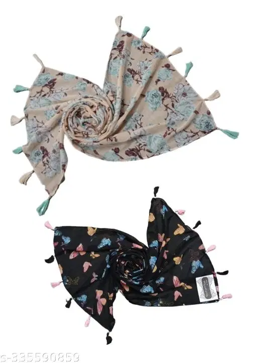 Chiffon Scarves for Women, Multicolor, Pack of 2