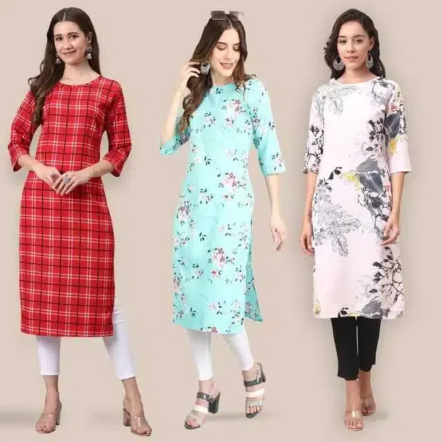 Women Crepe Printed Kurta, Pack Of 3 (Multicolor, S) (SD-293)