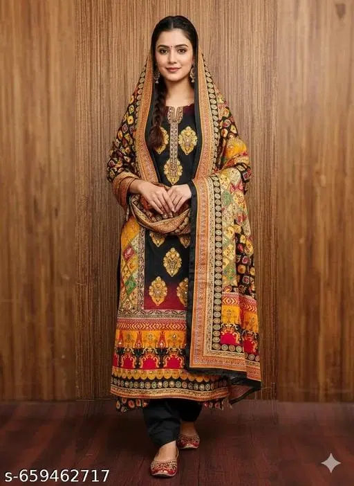 Printed Patiala Suit (Multicolor, 6.45 meter (XL)) for Women (Multicolor, Un Stitched)