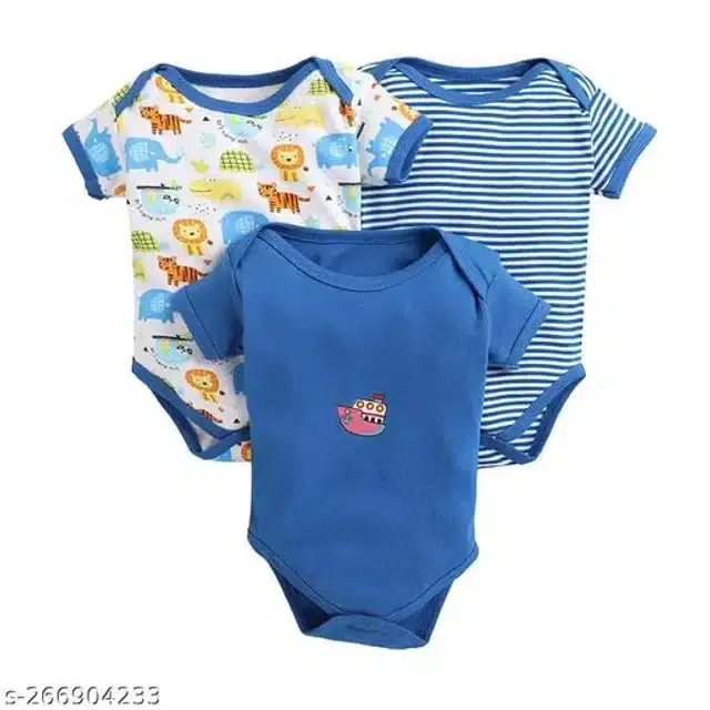 Cotton Rompers for Kids (Royal Blue, 0-3 Months)