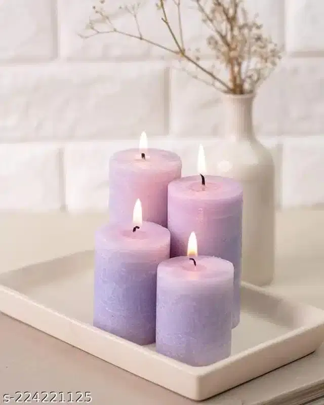 Scented Pillar Shaped Candles, Purple, Pack of 4