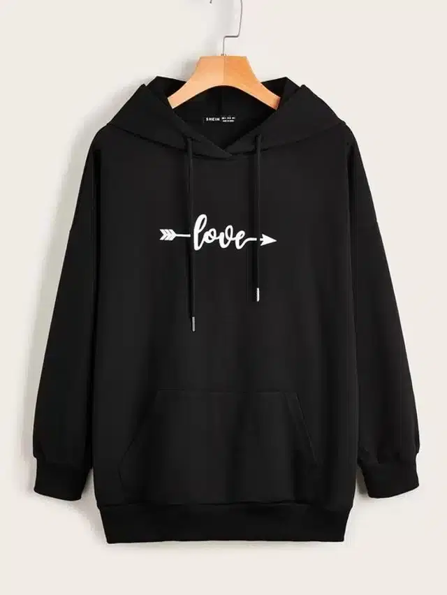 Fleece Self-Design Hoodies for Women (Black, S)