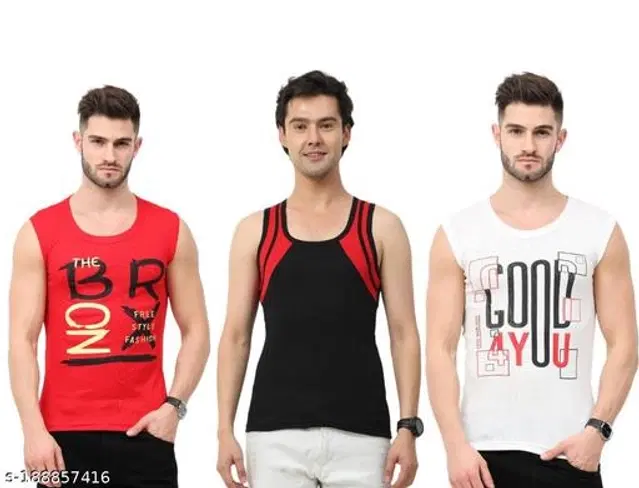 Cotton Vests for Men, Pack of 3 (Multicolor, S)