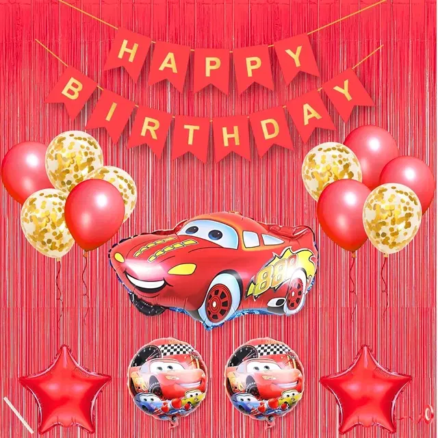 Lightning McQueen Car Theme Birthday Decoration Kit for Kids (Red)Pcs Of 19 ,(Set Of 1)