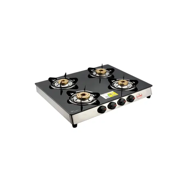 Glass ISI Certified 4 Burner Gas Stove, Black