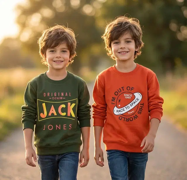 Round Neck Printed Wool Sweat Shirt For Boys, Multicolour (3-4 Years) ,Pack Of 2