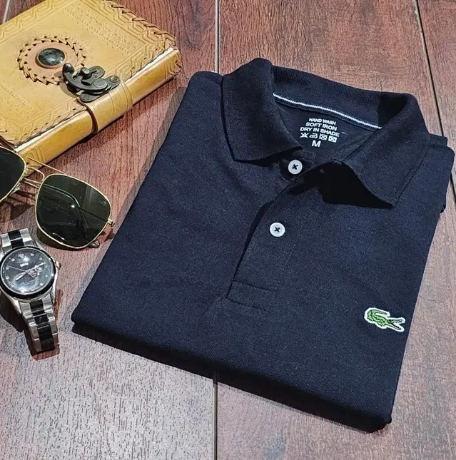 Polo Neck Solid T-Shirt for Men (Navy Blue, XXL)