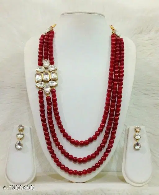 Beautiful Alloy And Glass Beads Necklace Set for Women, Maroon