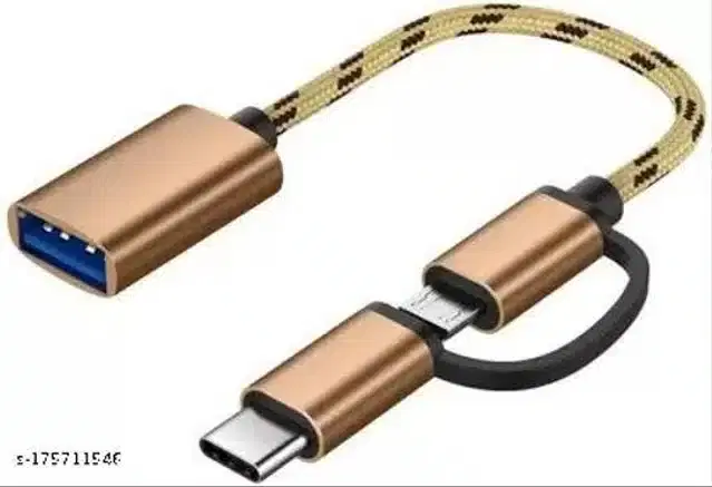 2 in 1 OTG Adapter Cable Micro USB & USB C to USB 3.0 Female, Beige