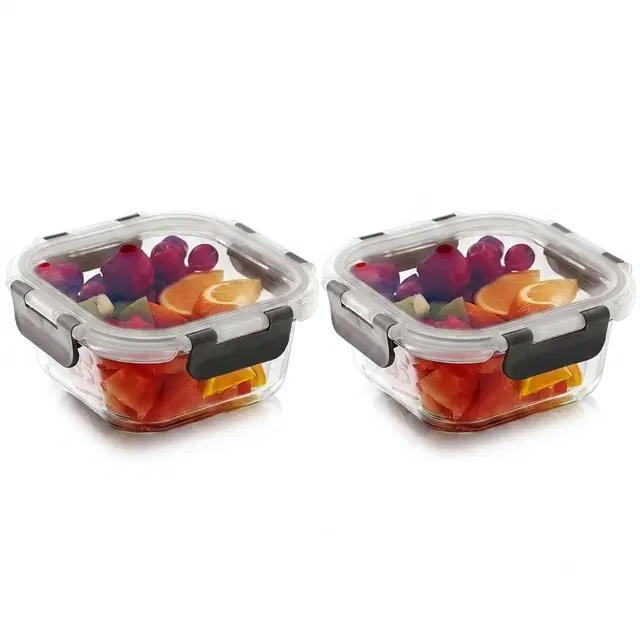 Magnus Glass Food Square Container 520ML | Pack of 2