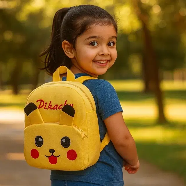 Soft Plush Pikachu School Bag for Boys And Girls, Yellow, 10 L