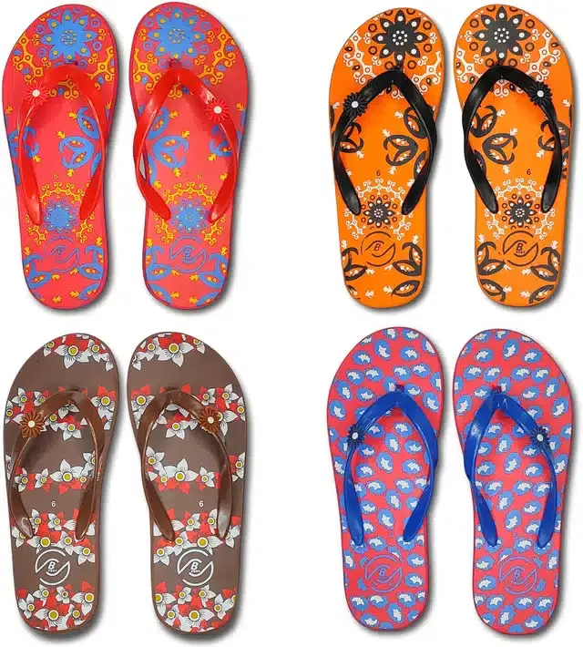 Flip Flops for Women, Pack of 4 (Multicolor, 8)